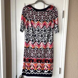 Vince Camuto Multicolor Geometric Pattern Short Sleeve Dress Size 8